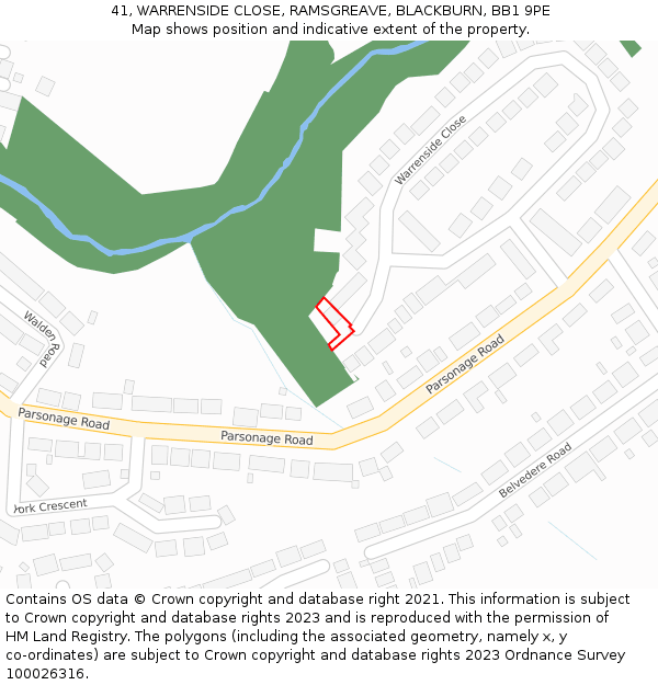41, WARRENSIDE CLOSE, RAMSGREAVE, BLACKBURN, BB1 9PE: Location map and indicative extent of plot
