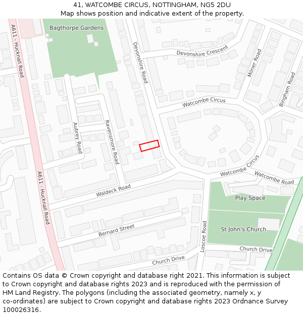 41, WATCOMBE CIRCUS, NOTTINGHAM, NG5 2DU: Location map and indicative extent of plot