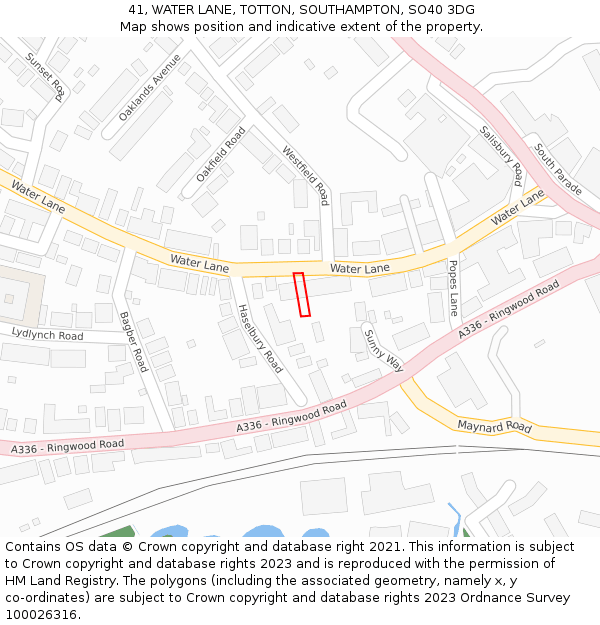 41, WATER LANE, TOTTON, SOUTHAMPTON, SO40 3DG: Location map and indicative extent of plot