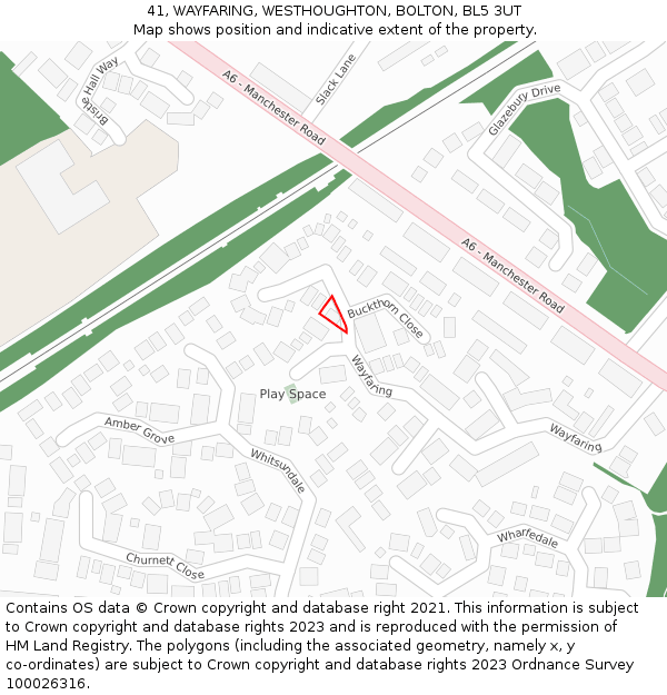 41, WAYFARING, WESTHOUGHTON, BOLTON, BL5 3UT: Location map and indicative extent of plot