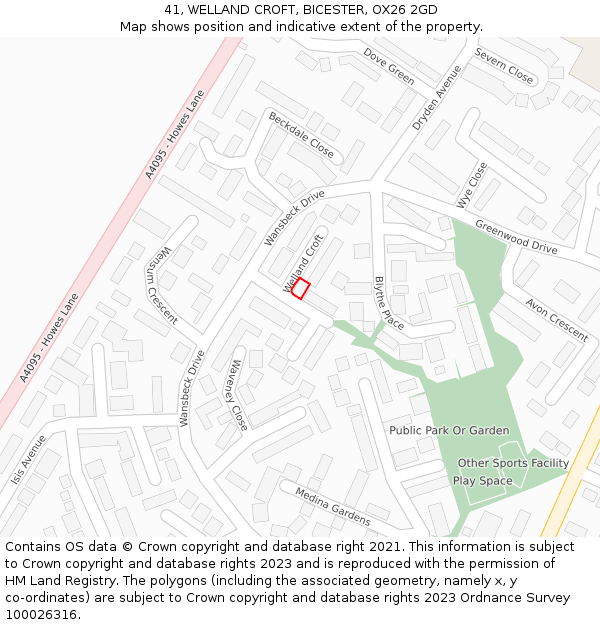 41, WELLAND CROFT, BICESTER, OX26 2GD: Location map and indicative extent of plot
