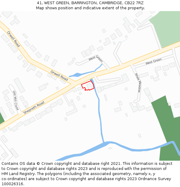 41, WEST GREEN, BARRINGTON, CAMBRIDGE, CB22 7RZ: Location map and indicative extent of plot