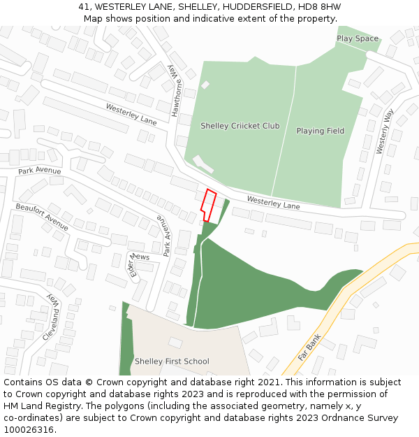 41, WESTERLEY LANE, SHELLEY, HUDDERSFIELD, HD8 8HW: Location map and indicative extent of plot