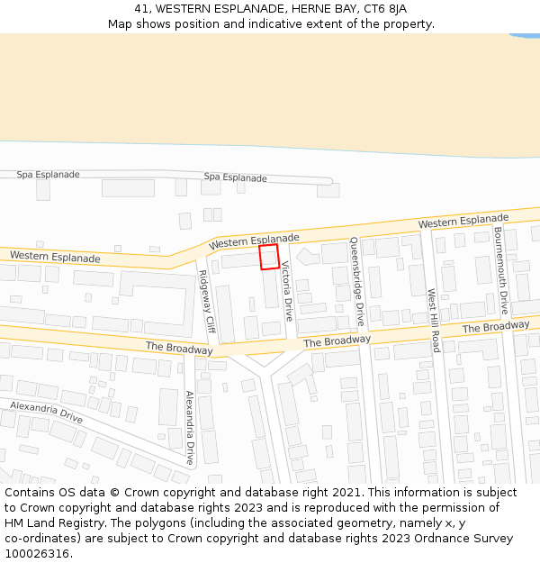 41, WESTERN ESPLANADE, HERNE BAY, CT6 8JA: Location map and indicative extent of plot