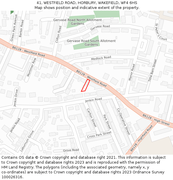 41, WESTFIELD ROAD, HORBURY, WAKEFIELD, WF4 6HS: Location map and indicative extent of plot
