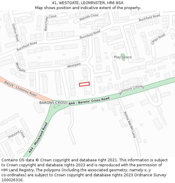 41, WESTGATE, LEOMINSTER, HR6 8SA: Location map and indicative extent of plot