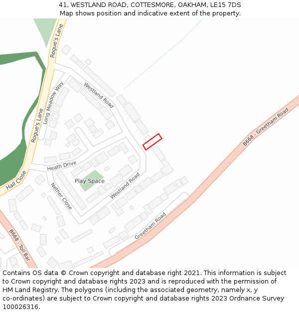 41, WESTLAND ROAD, COTTESMORE, OAKHAM, LE15 7DS: Location map and indicative extent of plot
