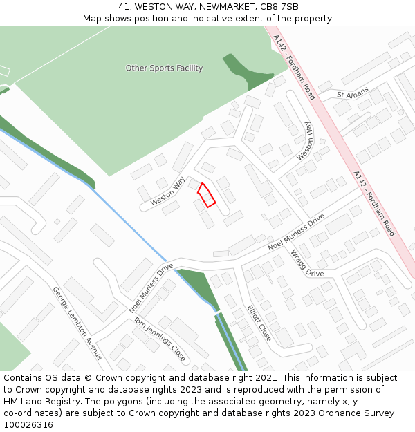 41, WESTON WAY, NEWMARKET, CB8 7SB: Location map and indicative extent of plot