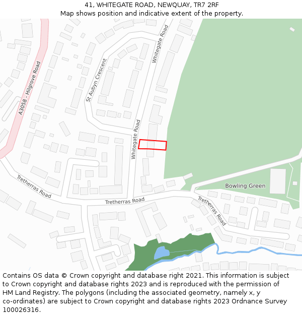 41, WHITEGATE ROAD, NEWQUAY, TR7 2RF: Location map and indicative extent of plot