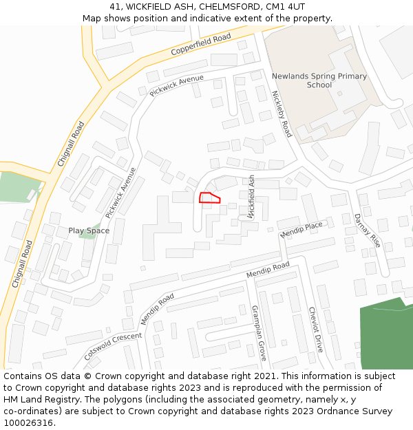 41, WICKFIELD ASH, CHELMSFORD, CM1 4UT: Location map and indicative extent of plot