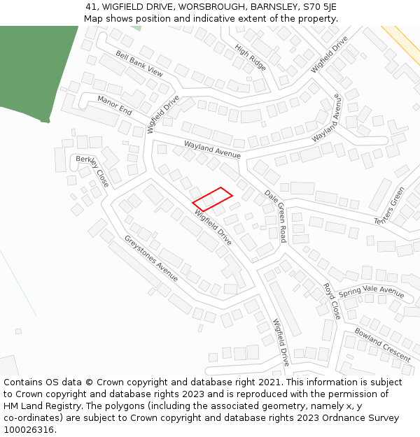41, WIGFIELD DRIVE, WORSBROUGH, BARNSLEY, S70 5JE: Location map and indicative extent of plot