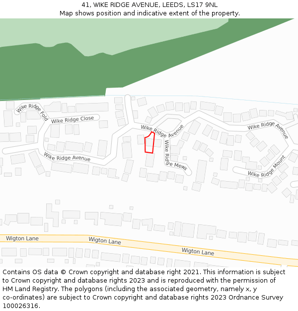 41, WIKE RIDGE AVENUE, LEEDS, LS17 9NL: Location map and indicative extent of plot