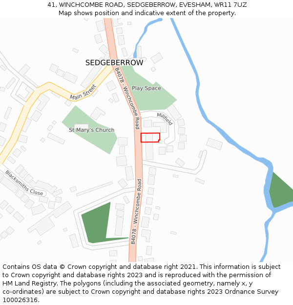 41, WINCHCOMBE ROAD, SEDGEBERROW, EVESHAM, WR11 7UZ: Location map and indicative extent of plot