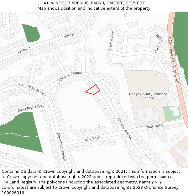 41, WINDSOR AVENUE, RADYR, CARDIFF, CF15 8BX: Location map and indicative extent of plot