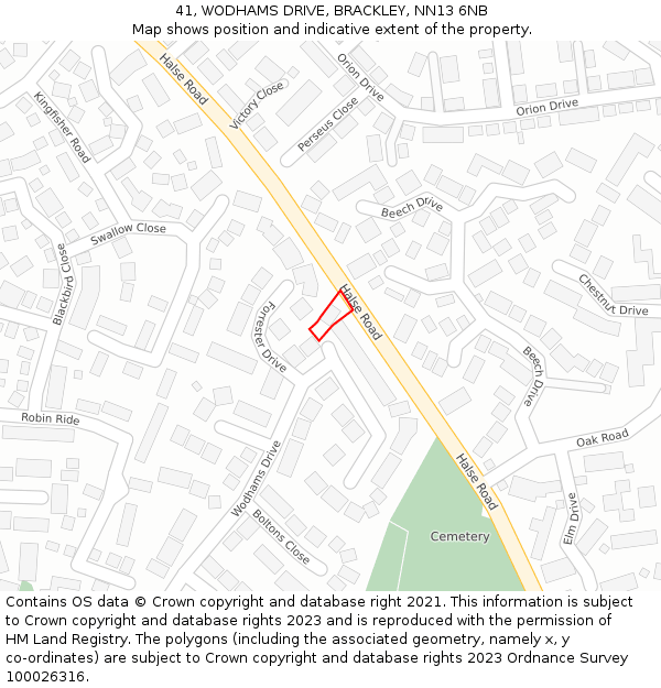 41, WODHAMS DRIVE, BRACKLEY, NN13 6NB: Location map and indicative extent of plot
