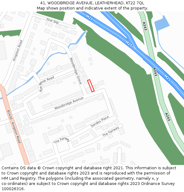 41, WOODBRIDGE AVENUE, LEATHERHEAD, KT22 7QL: Location map and indicative extent of plot