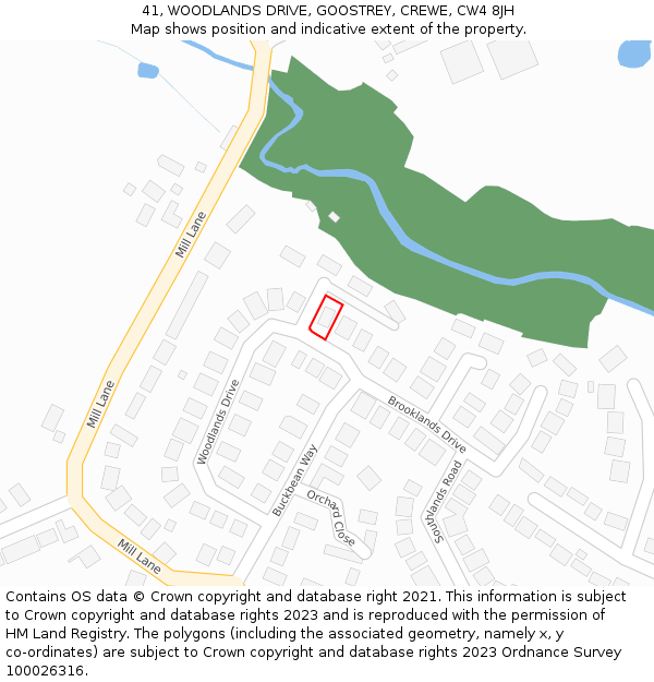 41, WOODLANDS DRIVE, GOOSTREY, CREWE, CW4 8JH: Location map and indicative extent of plot