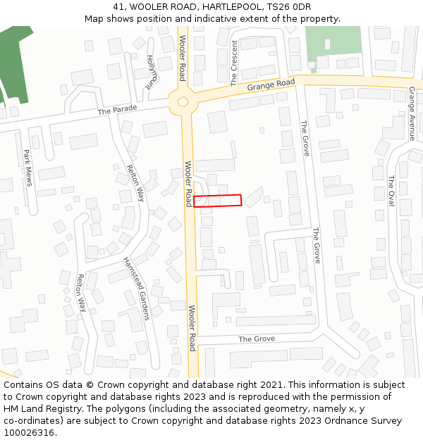41, WOOLER ROAD, HARTLEPOOL, TS26 0DR: Location map and indicative extent of plot
