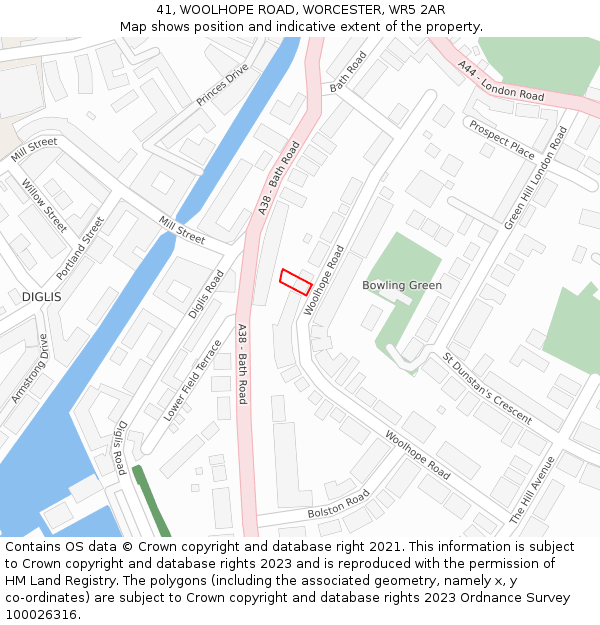 41, WOOLHOPE ROAD, WORCESTER, WR5 2AR: Location map and indicative extent of plot