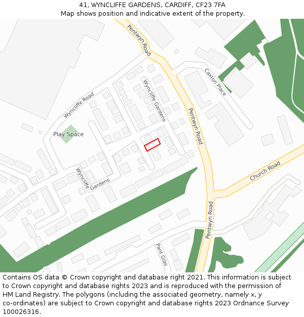 41, WYNCLIFFE GARDENS, CARDIFF, CF23 7FA: Location map and indicative extent of plot