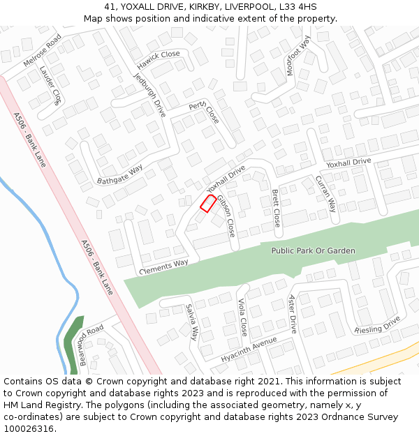 41, YOXALL DRIVE, KIRKBY, LIVERPOOL, L33 4HS: Location map and indicative extent of plot
