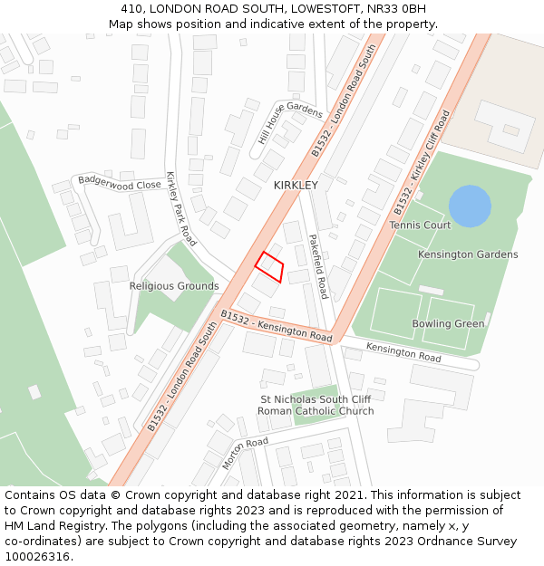 410, LONDON ROAD SOUTH, LOWESTOFT, NR33 0BH: Location map and indicative extent of plot