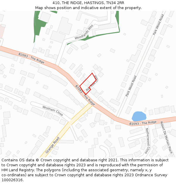 410, THE RIDGE, HASTINGS, TN34 2RR: Location map and indicative extent of plot