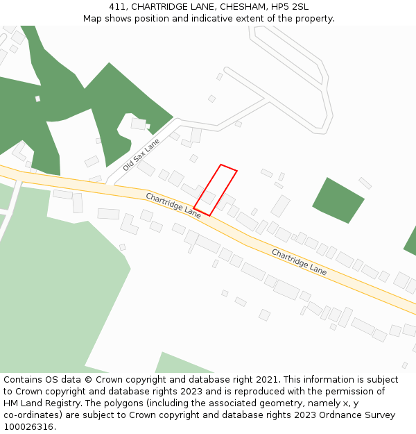 411, CHARTRIDGE LANE, CHESHAM, HP5 2SL: Location map and indicative extent of plot