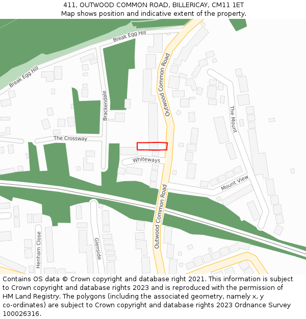 411, OUTWOOD COMMON ROAD, BILLERICAY, CM11 1ET: Location map and indicative extent of plot
