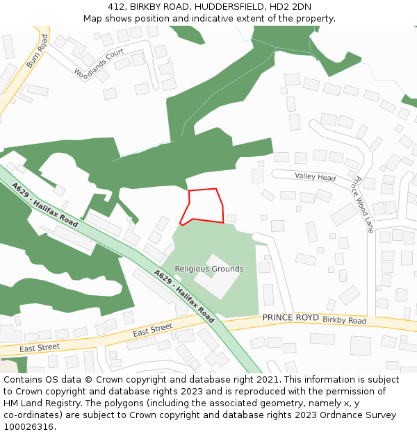 412, BIRKBY ROAD, HUDDERSFIELD, HD2 2DN: Location map and indicative extent of plot