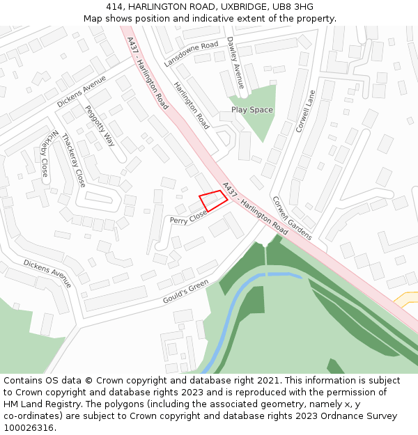 414, HARLINGTON ROAD, UXBRIDGE, UB8 3HG: Location map and indicative extent of plot