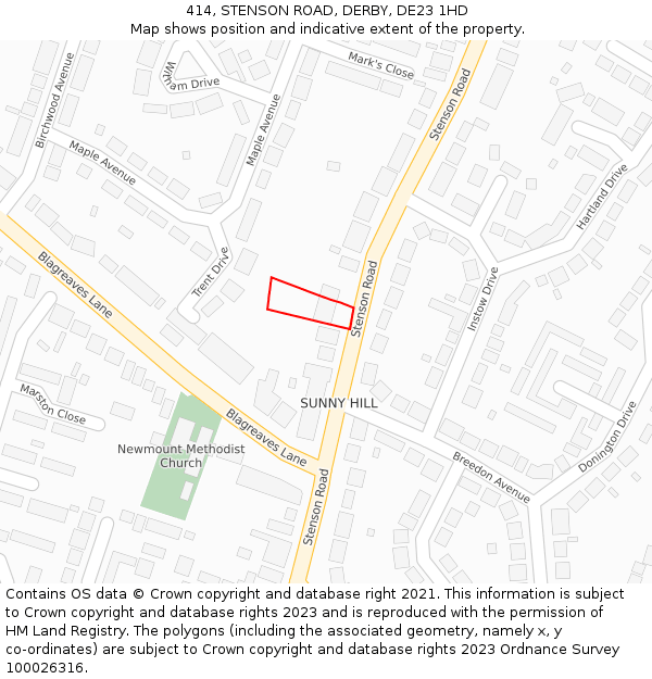 414, STENSON ROAD, DERBY, DE23 1HD: Location map and indicative extent of plot