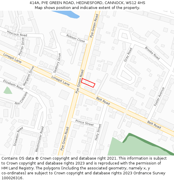 414A, PYE GREEN ROAD, HEDNESFORD, CANNOCK, WS12 4HS: Location map and indicative extent of plot