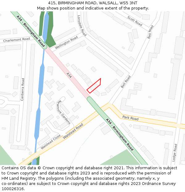415, BIRMINGHAM ROAD, WALSALL, WS5 3NT: Location map and indicative extent of plot
