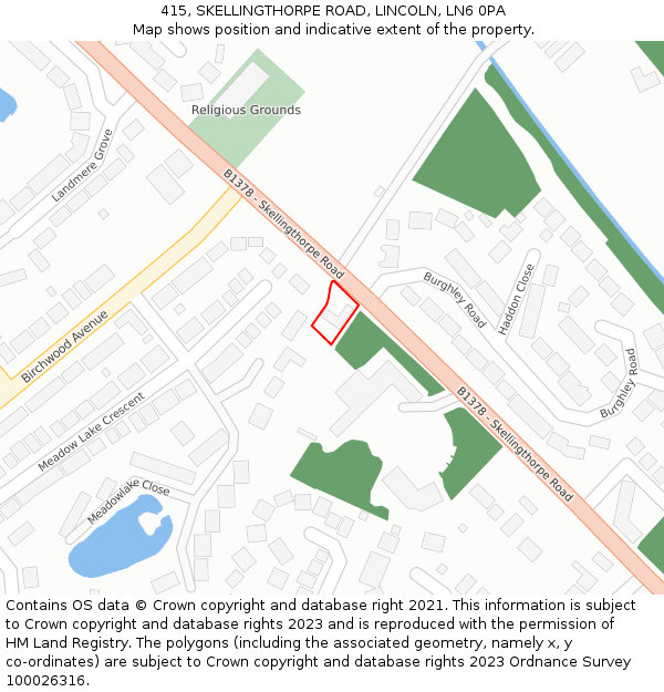 415, SKELLINGTHORPE ROAD, LINCOLN, LN6 0PA: Location map and indicative extent of plot