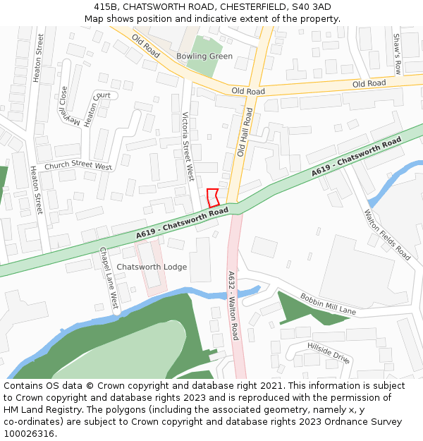 415B, CHATSWORTH ROAD, CHESTERFIELD, S40 3AD: Location map and indicative extent of plot