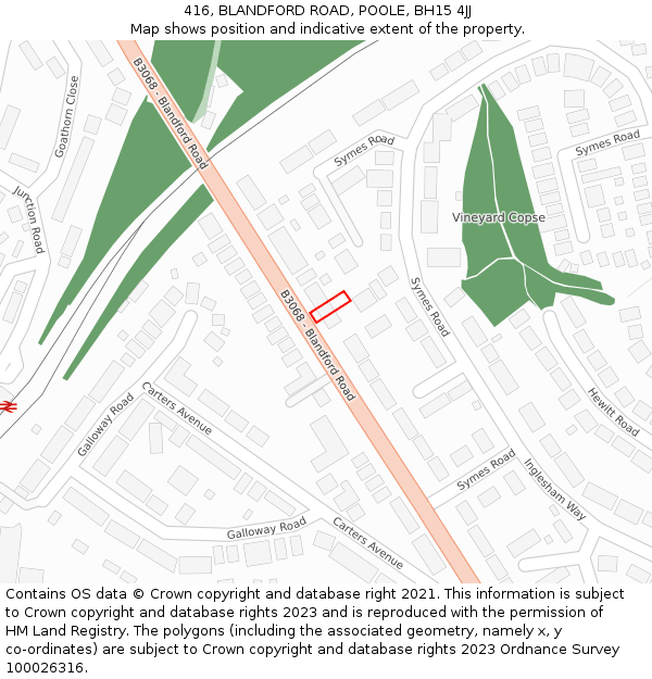 416, BLANDFORD ROAD, POOLE, BH15 4JJ: Location map and indicative extent of plot