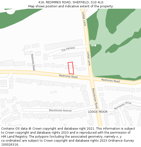 416, REDMIRES ROAD, SHEFFIELD, S10 4LG: Location map and indicative extent of plot