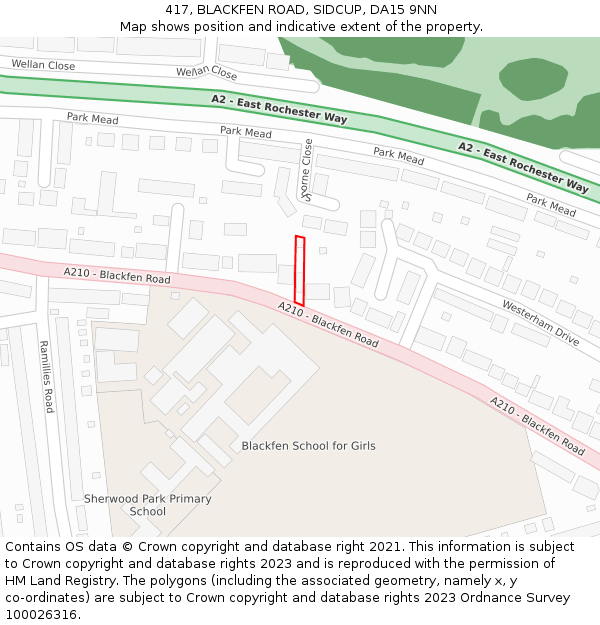 417, BLACKFEN ROAD, SIDCUP, DA15 9NN: Location map and indicative extent of plot