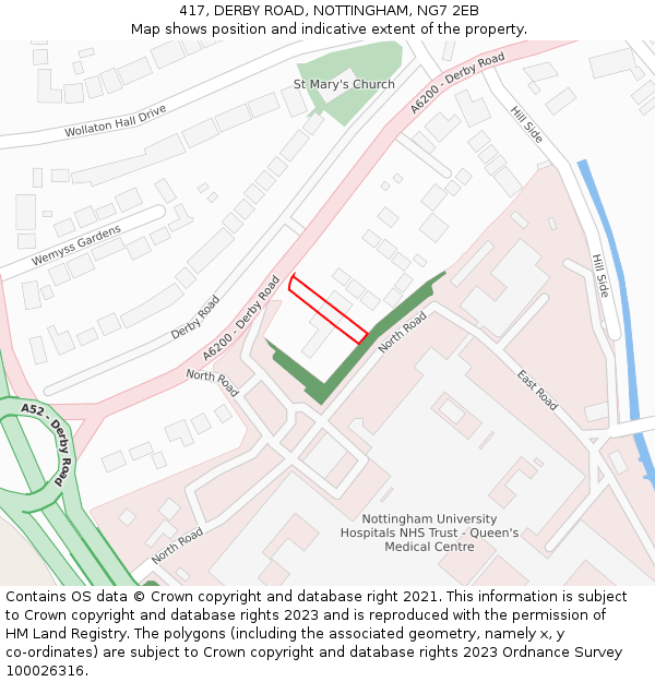417, DERBY ROAD, NOTTINGHAM, NG7 2EB: Location map and indicative extent of plot