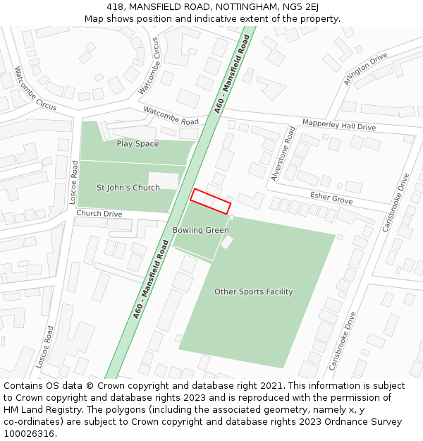 418, MANSFIELD ROAD, NOTTINGHAM, NG5 2EJ: Location map and indicative extent of plot