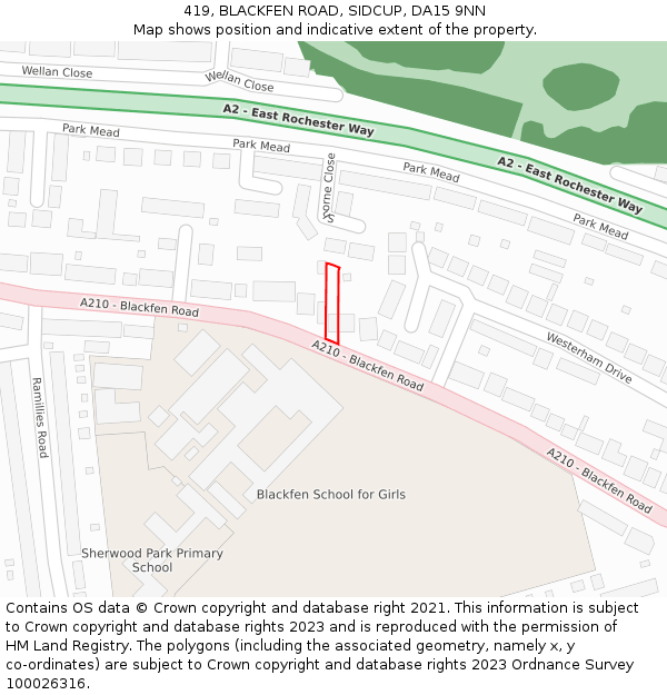 419, BLACKFEN ROAD, SIDCUP, DA15 9NN: Location map and indicative extent of plot