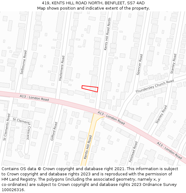 419, KENTS HILL ROAD NORTH, BENFLEET, SS7 4AD: Location map and indicative extent of plot