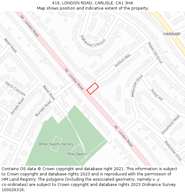 419, LONDON ROAD, CARLISLE, CA1 3HA: Location map and indicative extent of plot