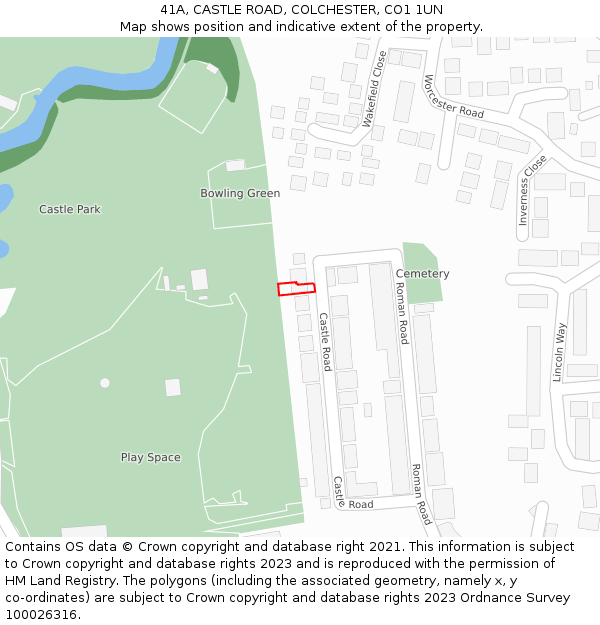 41A, CASTLE ROAD, COLCHESTER, CO1 1UN: Location map and indicative extent of plot