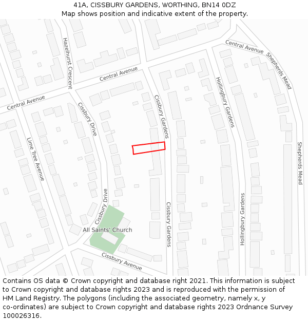 41A, CISSBURY GARDENS, WORTHING, BN14 0DZ: Location map and indicative extent of plot