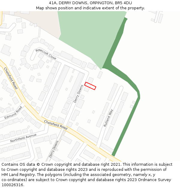 41A, DERRY DOWNS, ORPINGTON, BR5 4DU: Location map and indicative extent of plot