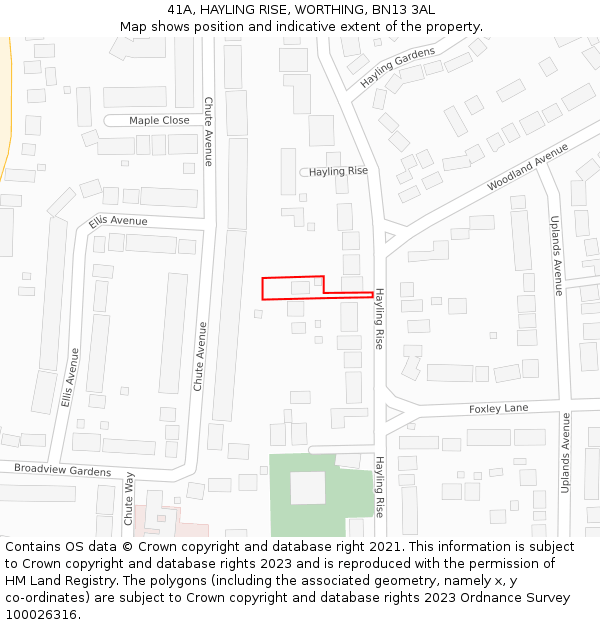 41A, HAYLING RISE, WORTHING, BN13 3AL: Location map and indicative extent of plot