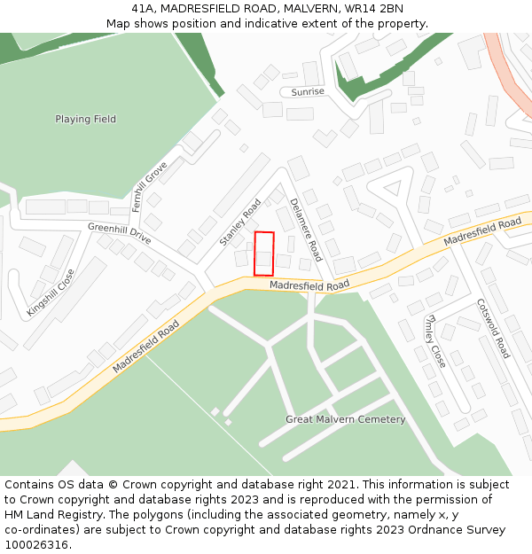 41A, MADRESFIELD ROAD, MALVERN, WR14 2BN: Location map and indicative extent of plot