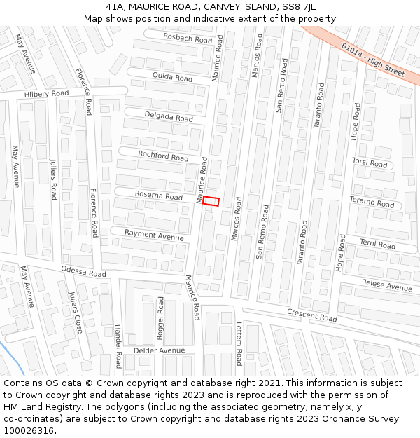 41A, MAURICE ROAD, CANVEY ISLAND, SS8 7JL: Location map and indicative extent of plot